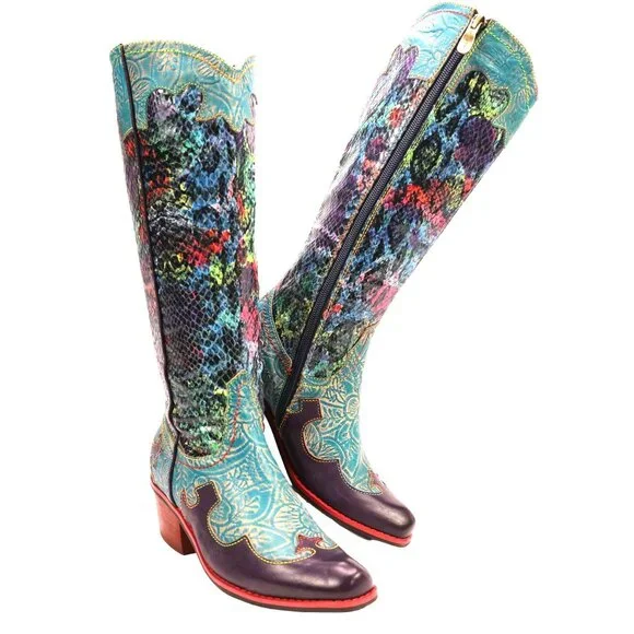 L'Artiste Spring Step Rodeo Women 5 Turquoise Leather Snake Zipper Western Boots - Picture 13 of 16